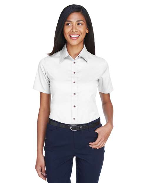 Harriton M500SW - Women's Easy Blend™ Short Sleeve Twill Dress Shirt with Stain-Release