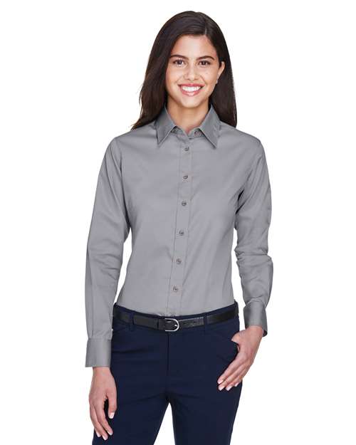 Harriton M500W - Women's Easy Blend™ Long Sleeve Twill Dress Shirt with Stain-Release