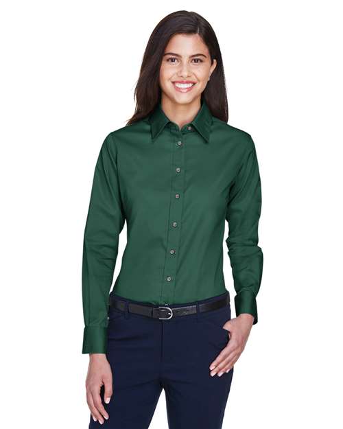 Harriton M500W - Women's Easy Blend™ Long Sleeve Twill Dress Shirt with Stain-Release