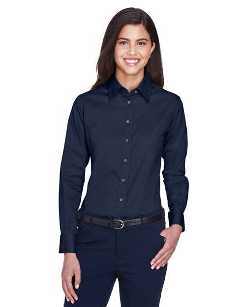 Harriton M500W - Women's Easy Blend™ Long Sleeve Twill Dress Shirt with Stain-Release