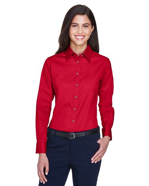 Harriton M500W - Women's Easy Blend™ Long Sleeve Twill Dress Shirt with Stain-Release