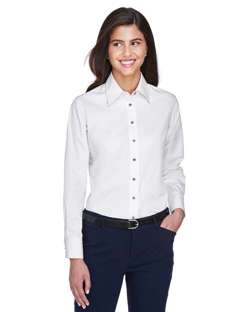 Harriton M500W - Women's Easy Blend™ Long Sleeve Twill Dress Shirt with Stain-Release
