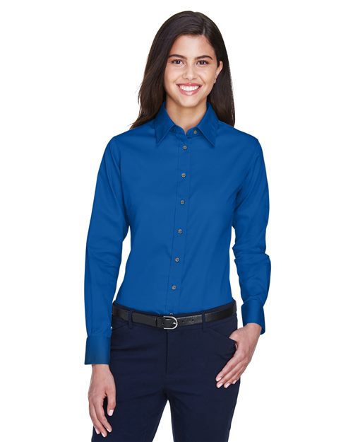 Harriton M500W - Women's Easy Blend™ Long Sleeve Twill Dress Shirt with Stain-Release